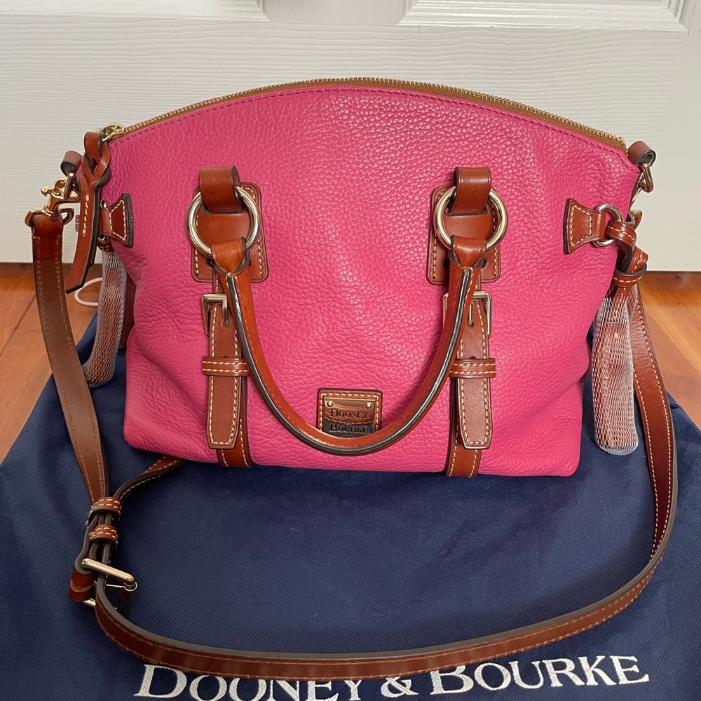 Dooney & Bourke Pink Bristol Satchel with British Tan Leather Trim/Brass